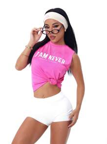 Easithlete 女式字母印花圆领日常健身运动背心