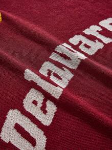 ROMWE MEN Prep Men Jersey Slogan Jacquard Knit Short Sleeve Sweater - Burgundy - View 3