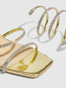 CUCCOO SZL Women's Champagne Color Strap Minimalist Square Toe Stiletto Mid Heel Elegant Casual Comfortable Slip-On Dress Pumps Suitable For Work, Dates, Parties, And Formal Occasions