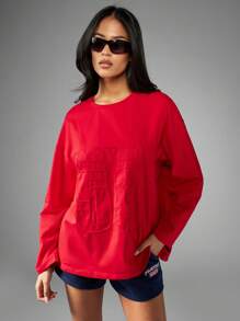 Missguided x Playboy Maglia lavorata a maglia in stile college, con applicazione di numeri, abbigliamento casual sportivo a maniche lunghe, vestibilità ampia, adatto all'autunno e all'inverno