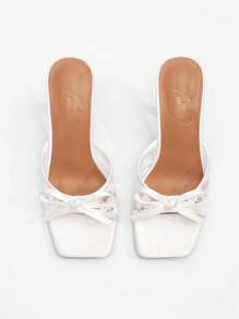 CUCCOO CHICEST 女士白色蕾丝刺绣蝴蝶结尖头细高跟凉鞋，优雅浪漫婚礼新娘伴娘礼服派对晚礼服鞋 - 白色 - 查看 5