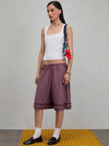 COUREZ Low Rise Check Frill Bermuda Shorts /Winter Clothes For Women Going Out Outfits Casual /Y2K 100%Cotton Fall Clothes For Women