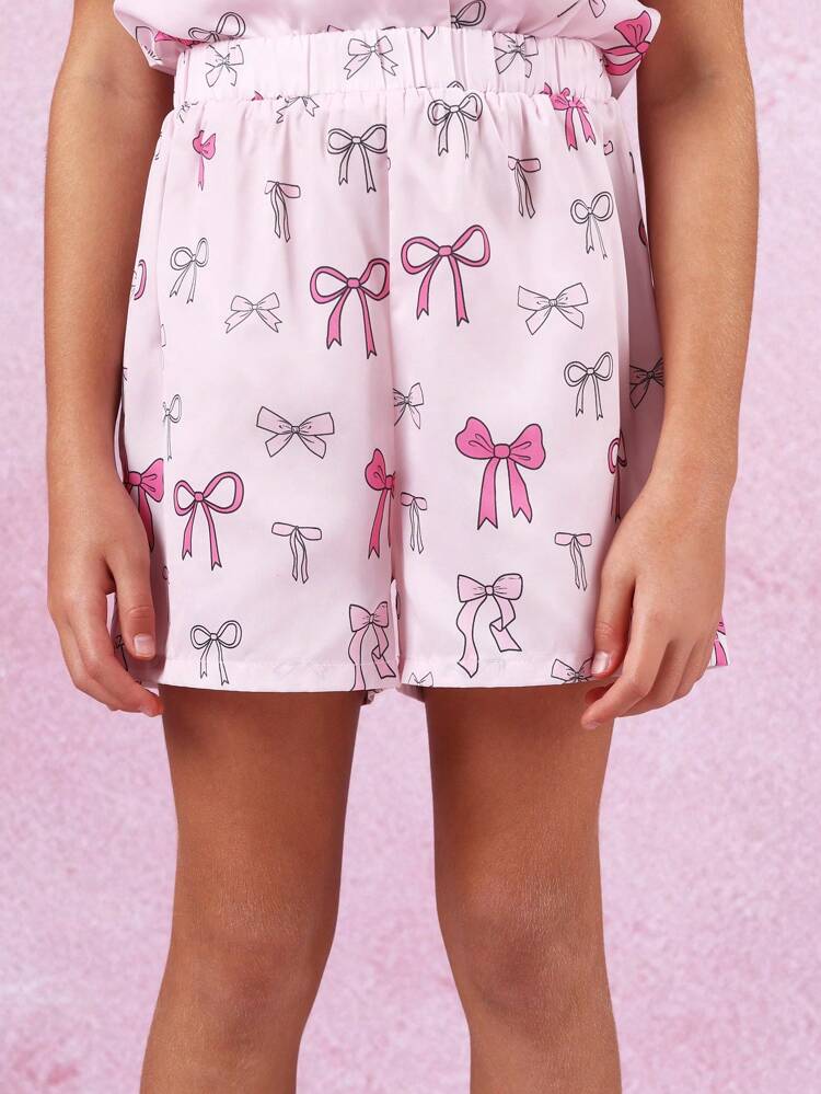 Pretty Bow Print Elastic Waist Drawstring T-Shirt Co-Ords