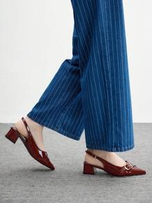 CUCCOO BIZCHIC 4厘米高跟女士专业优雅酒红色扣饰高跟凉鞋，带踝带，夏季适用