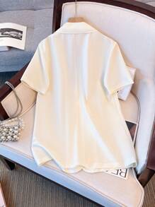 SHEIN LUNE Damen schicke Blazerjacke mit Kurzen Ärmeln, lose sitzende leichte Strickjacke, geeignet für Dates, Ausflüge, Urlaub, Pendeln, Geschäft, Hochzeiten, Karneval, Ostern, Musik-Festivals