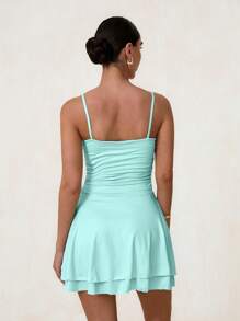 Zolique Einfarbiges gerafftes Trägerkleid, sexy Kleid, geeignet für den Sommer