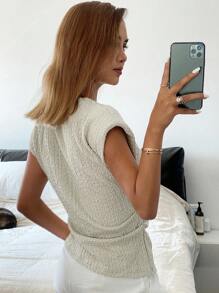 Livesso Camiseta de cuello redondo de manga corta lisa para mujer Old Money, estilo casual de primavera/verano, casual de negocios