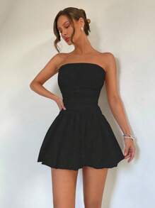 Roylia Fashionable Sexy Cutout Jacquard Bandeau Bodycon Dress - Black - View 1