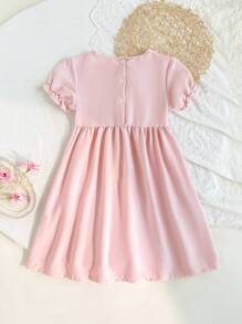 Mädchen rosa süßer einfarbiger Spitzenbesatz, bequeme und lange Nachthemd Nachtwäsche