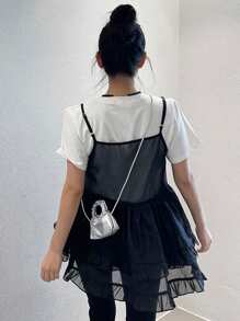 DAZY Camisola transparente para mujeres con diseño de pastel de capas en unicolor y patchwork