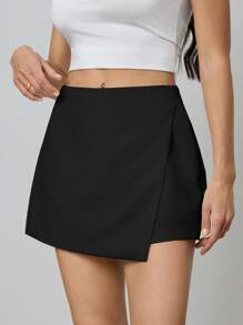 SHEIN Tall 夏季纯色裹身优雅不对称半身裙