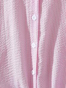 SHEIN 1 件女童条纹纹理面料蝙蝠翼短袖衬衫，休闲春夏假日风格 - 粉色 - 查看 6