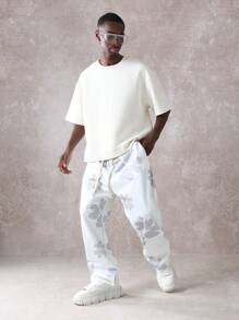 SUMWON Performance Sweatpants Athleisure Floral Print Jogger Style Elastic Waist Drawstring Athletic Track Pants Spring Summer Casual Sports Bottoms Comfort Streetwear - White - View 1