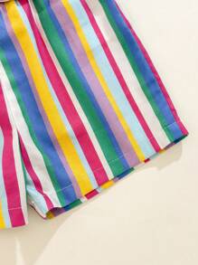 Cozy Pixies Baby Girl Rainbow Print Sleeveless Strap Waisted Jumpsuit Shorts - Pink - View 6