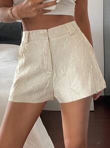 DAZY Short casual droit en tissu texturé de couleur unie pour femmes, été