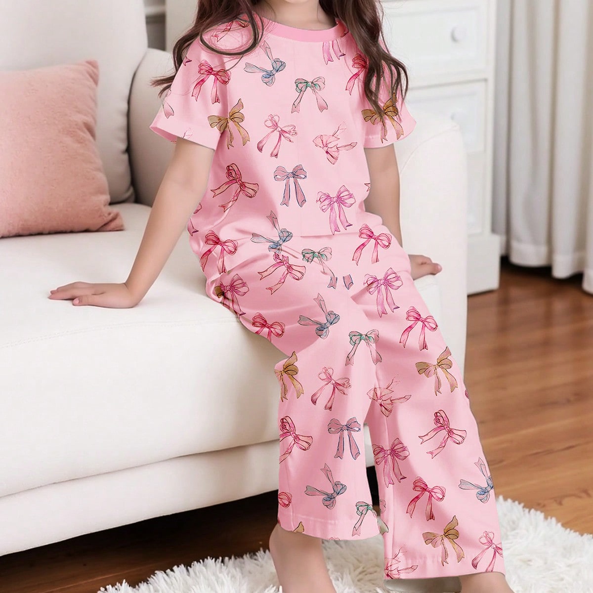 Conjunto de pantalones y top de manga corta estilo casual y ajustado con cuello redondo, apto para verano, para niñas jóvenes