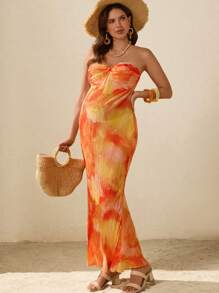 SHEIN Maternity Strapless Dress, Fashionable For Summer,Maternity Clothes