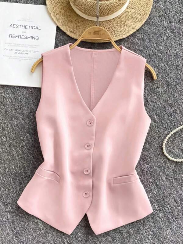 INAWLY Women's Solid Color Sleeveless Casual Vacation Jacket
