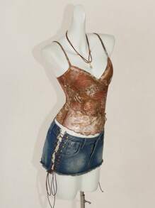 SHEIN ICON 时尚网眼背心，适合夏季佩斯利印花复古背心女款 - 彩色 - 查看 4