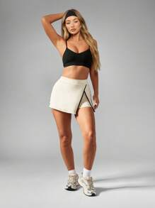 MISSGUIDED Wrap Detail Mini Active Skort With Binding - Cream - View 3