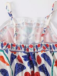 Teen Girl Casual Tropical Vacation-Style Floral Jumpsuit, Suitable For Beach Travel