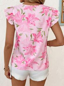 SHEIN Clasi Áo cánh thường ngày in hoa cổ chữ V tay lửng cho nữ Quần áo mùa hè Áo cánh hoa Fairycore màu hồng Áo cánh hoa cho nữ Boho - Nhiều màu - Xem 3