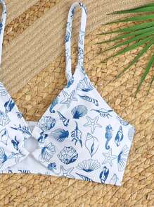 SHEIN Teen Girl Shell Print Ring Decor Spaghetti Strap Bikini Set Young Girls Sets Bathing Suits For Teens Sets Swim Suits For Women Summer Bathing Suits 1pc For Teens Swim Suits For Teens 2 Pieces Set - Multicolor - View 4