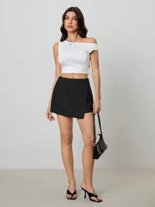 SHEIN Tall 夏季纯色裹身优雅不对称半身裙