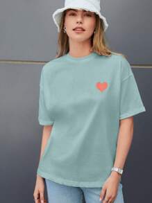 SHEIN Cottnline Women's Short Sleeve Round Neck T-Shirt, Fashionable For Summer - Blue - View 3