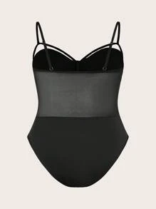 SHEIN SXY Camiseta de tirantes de mujer talla grande de malla negra con parches, adecuada para la calle, casual, sexy, viajes diarios, compras, citas; fresca y cómoda de llevar, fácil de combinar y estiliza la figura, resalta la silueta