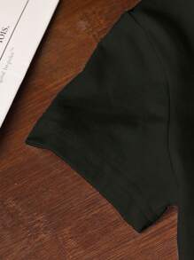 2pcs/Set Young Boy Casual Minimalist Pattern Short Sleeve Round Neck T-Shirt And Shorts Outfit, Suitable For Summer - Black - View 4