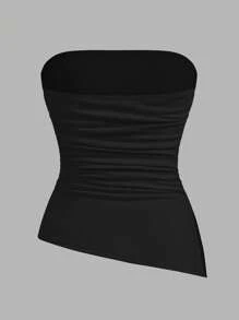 SHEIN EZwear 3 Piece Set Black, White, Pink Women Casual Ruched Slit Tight Camisole Top Set, Suitable For Summer Tube Top Suitable For Going Out