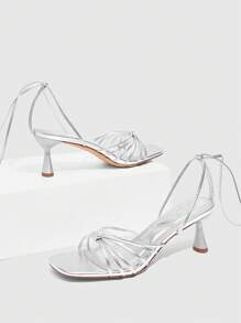 CUCCOO SZL 7厘米银色细带尖头高跟鞋女士性感派对系带凉鞋 - 銀色 - 查看 6