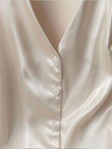 GlowEve CURVE Plus Size Women's Elegant Lapel Sleeveless Button-Up Blouse - Beige - View 4