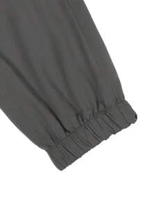 Manfinity Roughcore Pantalones jogger casuales con cordón para hombres, pantalones cargo con múltiples bolsillos, joggers casuales, otoño - Gris Oscuro - Ver 7