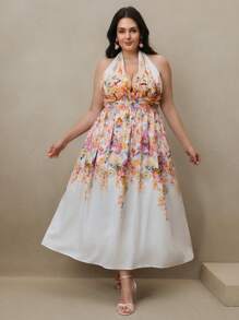Anewsta Women's Sleeveless Deep V-Neck Fitted Floral Print Summer Dress, Elegant For Festival, Holiday, Beach, Vacation - White - View 7