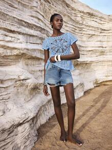 Maija Women's Blue Denim Shorts Low Rise Shorts Vintage Denim Summer Casual, Going Out - Light Wash - View 3
