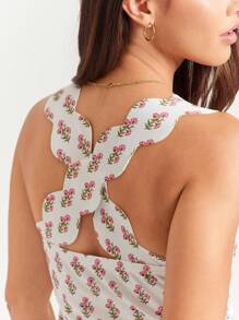 WESTFADE 运动合身无袖扇贝肩带 A 字形开叉下摆迷你连衣裙夏季休闲乡村西部可爱服装