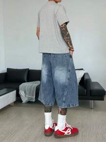 STEELVANCE Quần short denim thời trang dáng rộng rãi, thoải mái, có túi ombre dành cho nam, phong cách nhiệt đới, dạo phố, thể thao đại học, phong cách Emo - Màu xanh lam - Xem 5