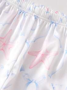 Set de 2 piezas de pijama informal de verano para niñas preadolescentes, con cárdigan de manga corta con estampado dulce y pantalones cómodos - Multicolor - Ver 3