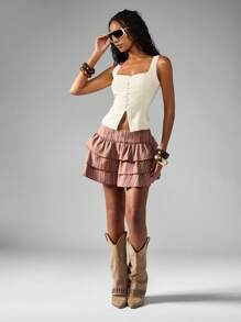 MISSGUIDED Tiered Ruffle High Waisted Mini Skirt Western Cowgirl Festival Dance Summer Boho Stripe Design Flowy Feminine Southwestern Style Party Skirt - Multicolor - View 3