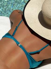 Swim SXY Áo bikini thời trang và gợi cảm bằng vải kim loại màu xanh lá cây dành cho nữ cho lễ hội âm nhạc bãi biển - màu xanh lá - Xem 3