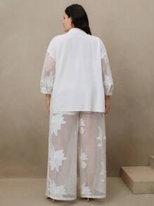 Anewsta 2 piezas Conjunto de playa o calle elegante y casual con flores grandes 3D bordadas huecas en color marrón, adecuado para primavera y verano