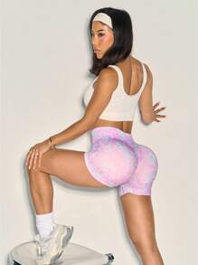 Easithlete Women's Fashion Leopard Print High Waist Elastic Tummy Control Lift Butt Sports Shorts