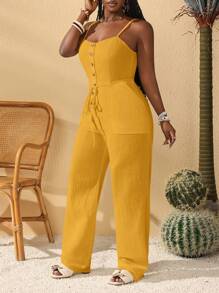 Slaydiva New Summer White Music Festival, Easter, Graduation Season, Wedding Season Student Wear Casual All-Match Versatile Leisure Holiday Cruise Travel Beach Sunbathing Minimalist Retro Style Women Sleeveless Textured Jumpsuit