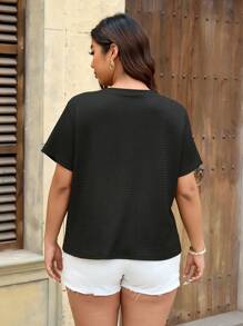 SHEIN Frenchy Camiseta de manga corta con lazo y dobladillo dividido, de estilo casual de talla grande para verano - Negro - Ver 3