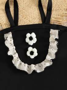 女童可爱纯色3D花朵连体泳衣，适合海滩度假，夏季 - 黑色 - 查看 4