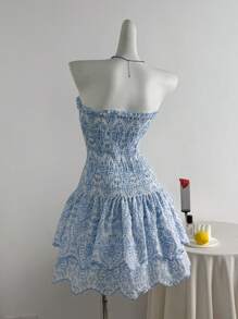 Sweetra Women's Drawstring Blue Beach Resort Casual Dress, Spring/Summer