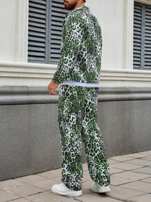 Manfinity Homme Men Denim Set, Leopard Print Long Sleeve Denim Jacket & Jeans, Fall - Multicolor - View 2