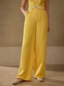 MOTF PREMIUM LINEN PINTUCK SUIT PANTS - Yellow - View 6